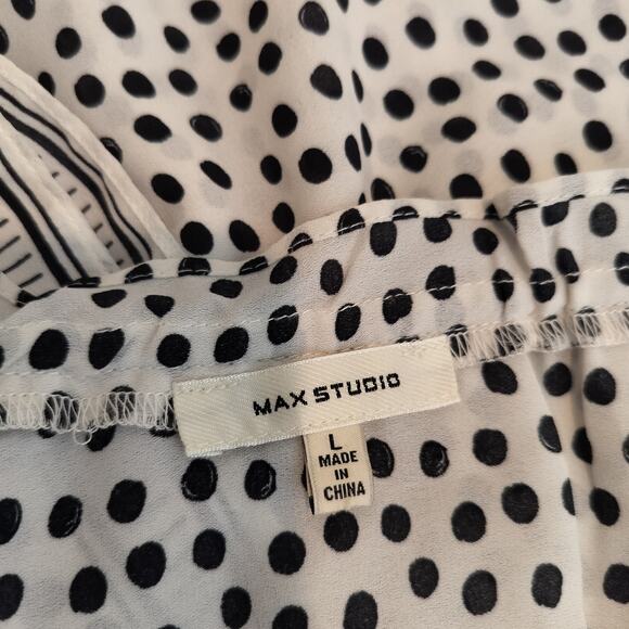 MAx Studio Polka Dot Blouse Flutter Sleeve Tasseled - Picture 9 of 9